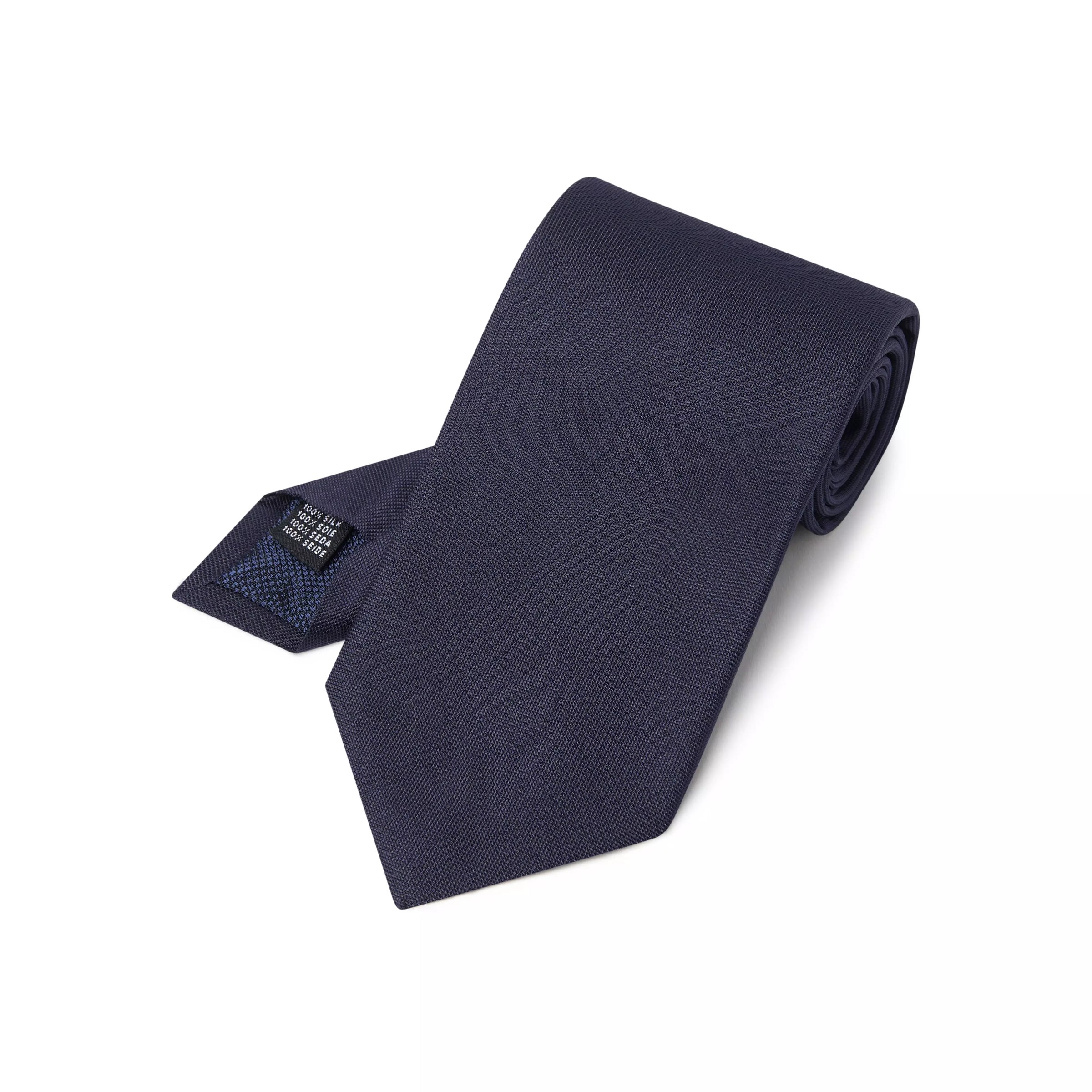 Navy Blue Plain Woven Silk Tie