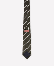 Green & White Single Stripe Silk Woven Tie