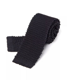 Grey Plain Knitted Silk Tie Square Tip
