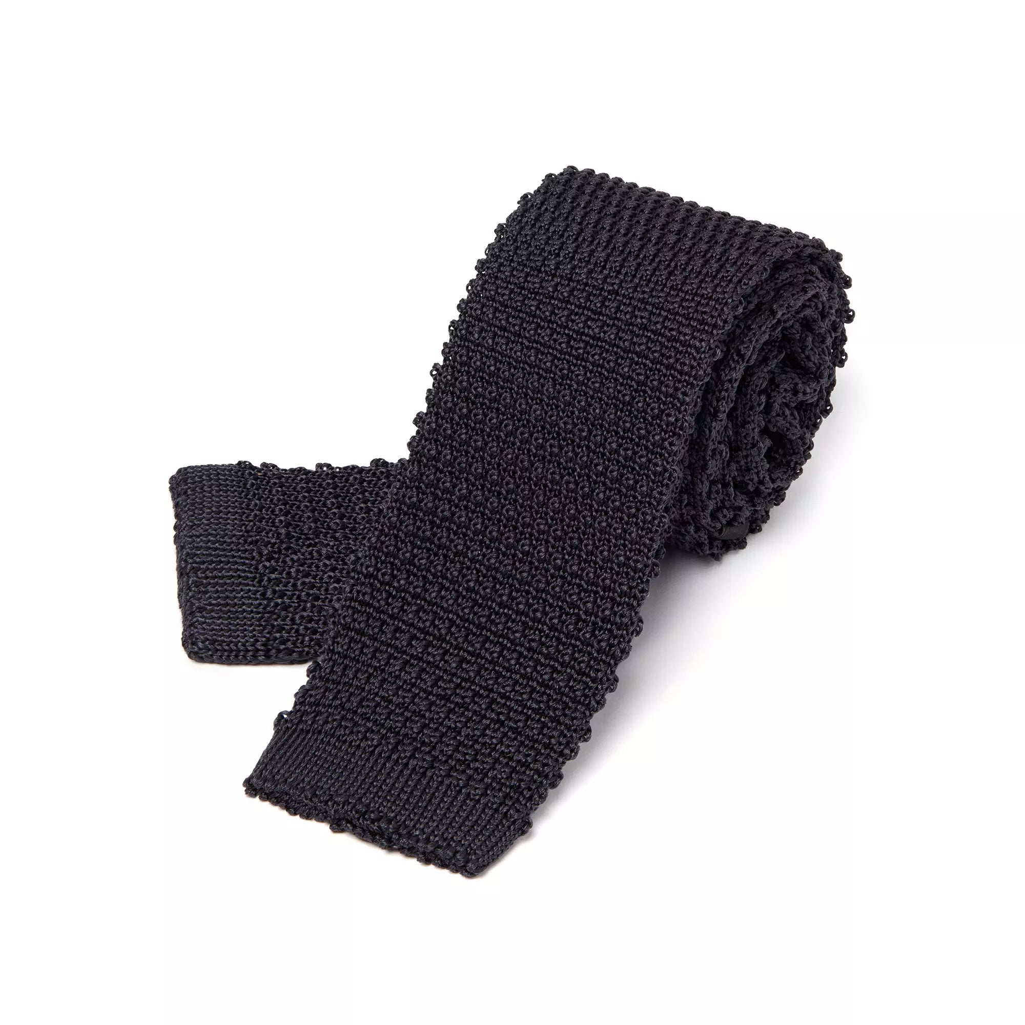 Grey Plain Knitted Silk Tie Square Tip