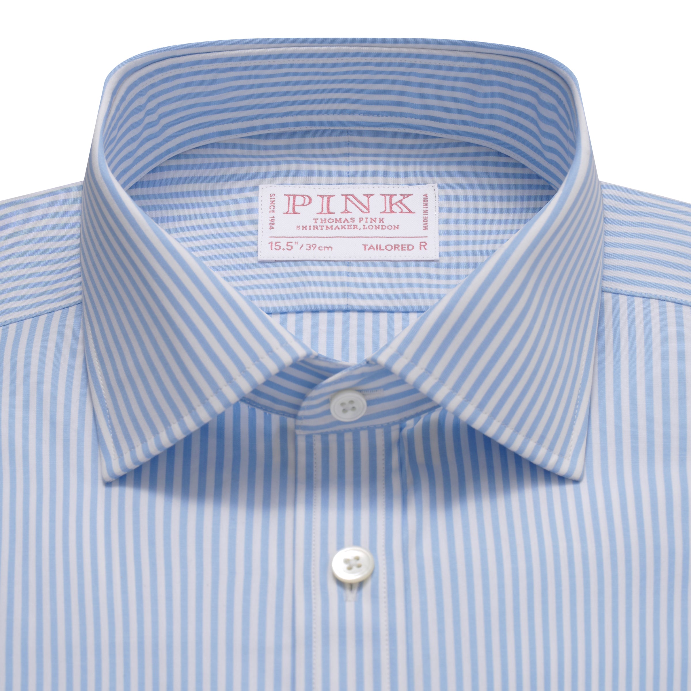 Pale Blue & White Tailored Fit Double Cuff Essential Bengal Stripe Formal Shirt