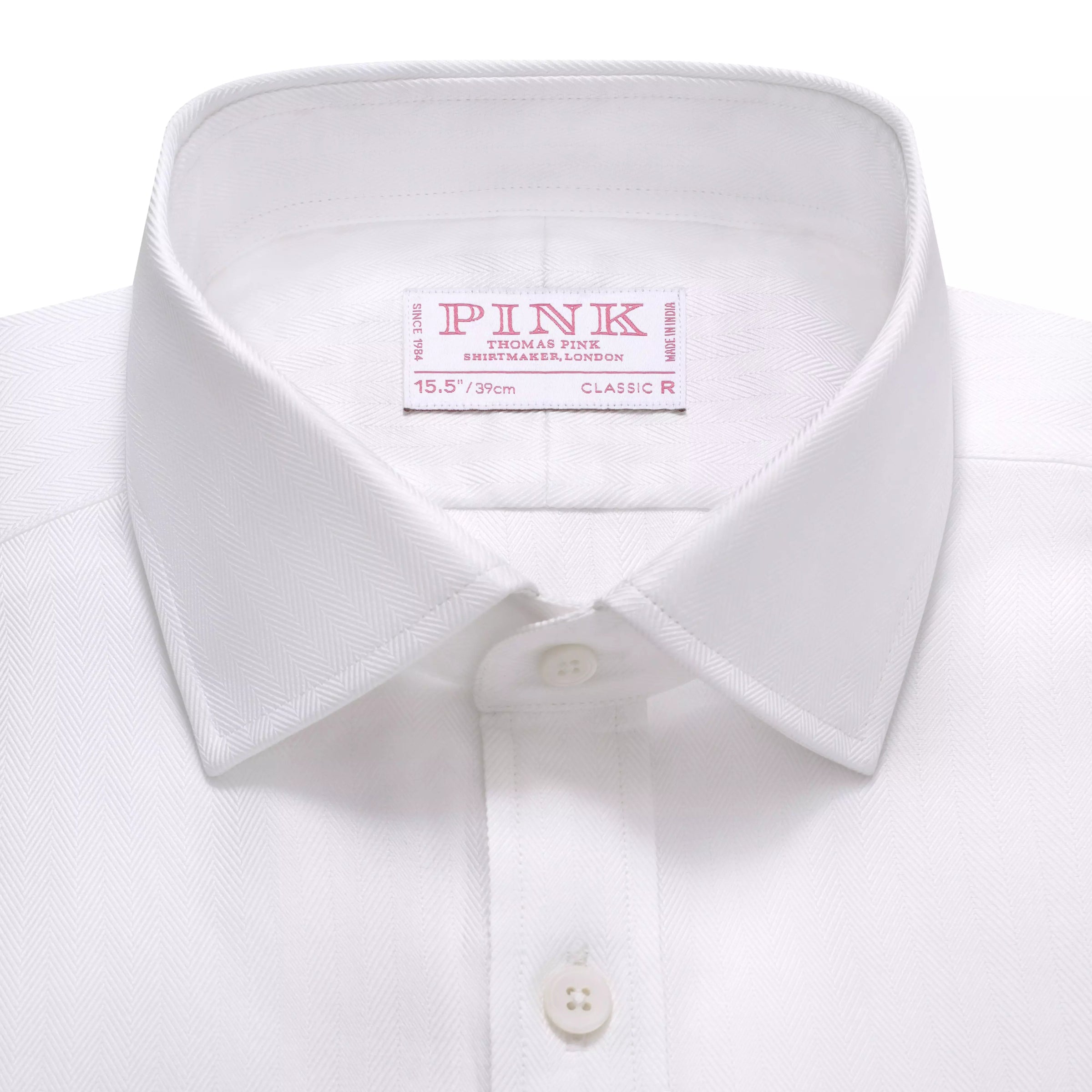 White Classic Fit Twill Herringbone Formal Shirt