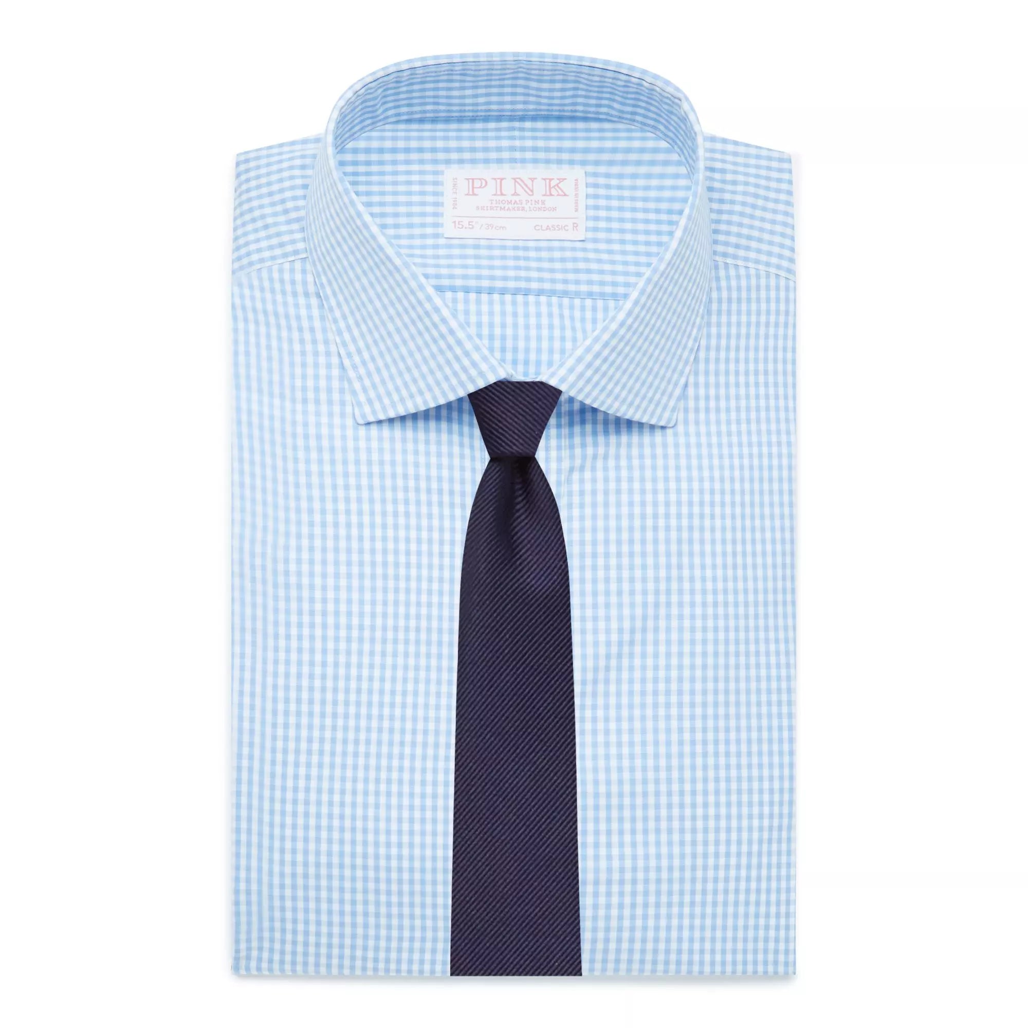 Pale Blue & White Classic Fit Double Cuff Core Poplin Gingham Formal Shirt