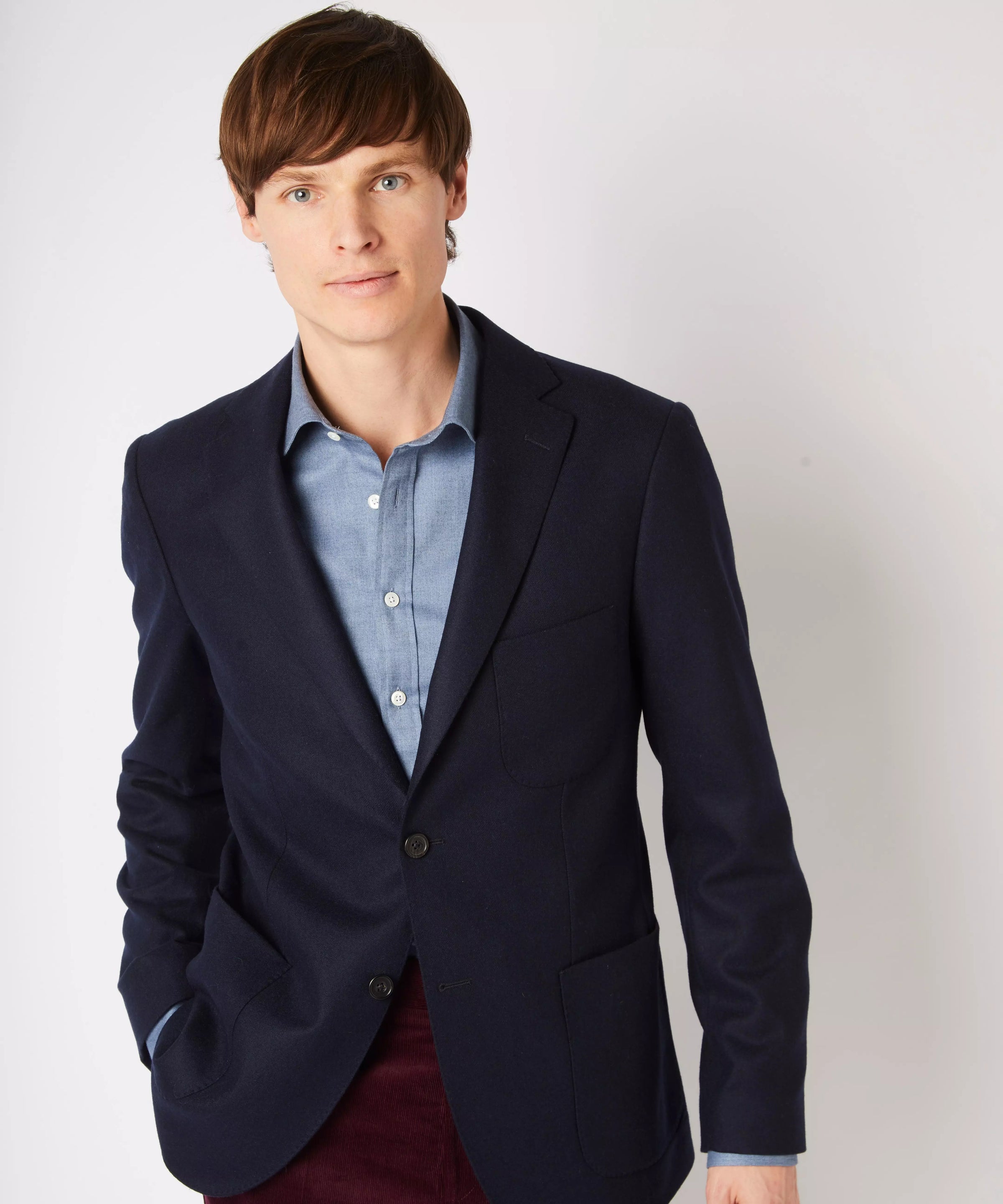 Navy Blue Tailored Fit Merino Wool Unstructured Jacket