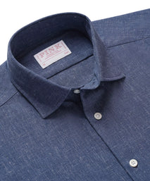 Blue Slim Fit Smart Casual Slub Cotton Shirt