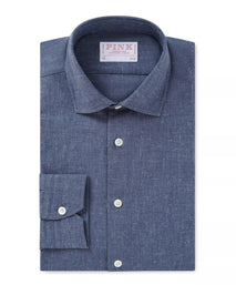 Blue Slim Fit Smart Casual Slub Cotton Shirt