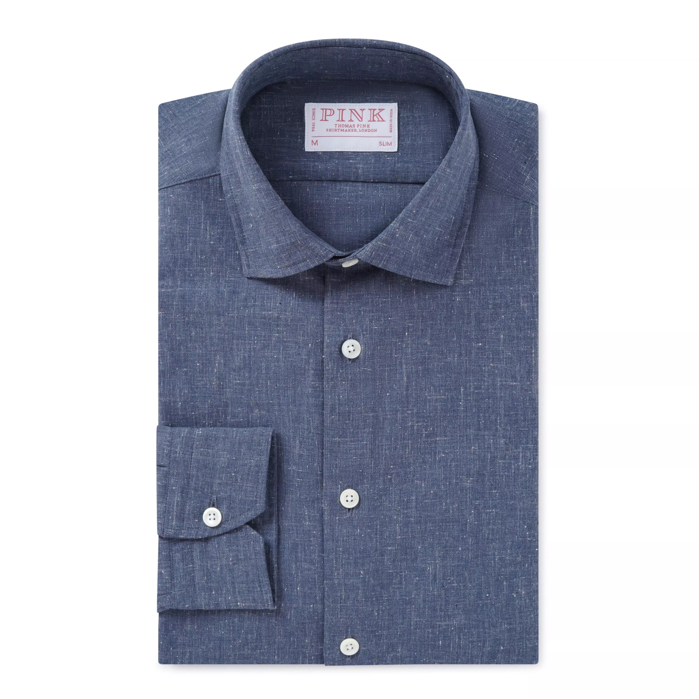 Blue Slim Fit Smart Casual Slub Cotton Shirt