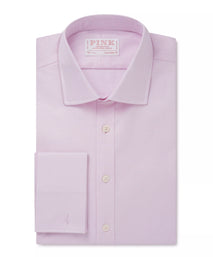 Pale Pink & White Tailored Fit Double Cuff Jacquard Micro Check Formal Shirt