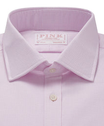 Pale Pink & White Tailored Fit Double Cuff Jacquard Micro Check Formal Shirt