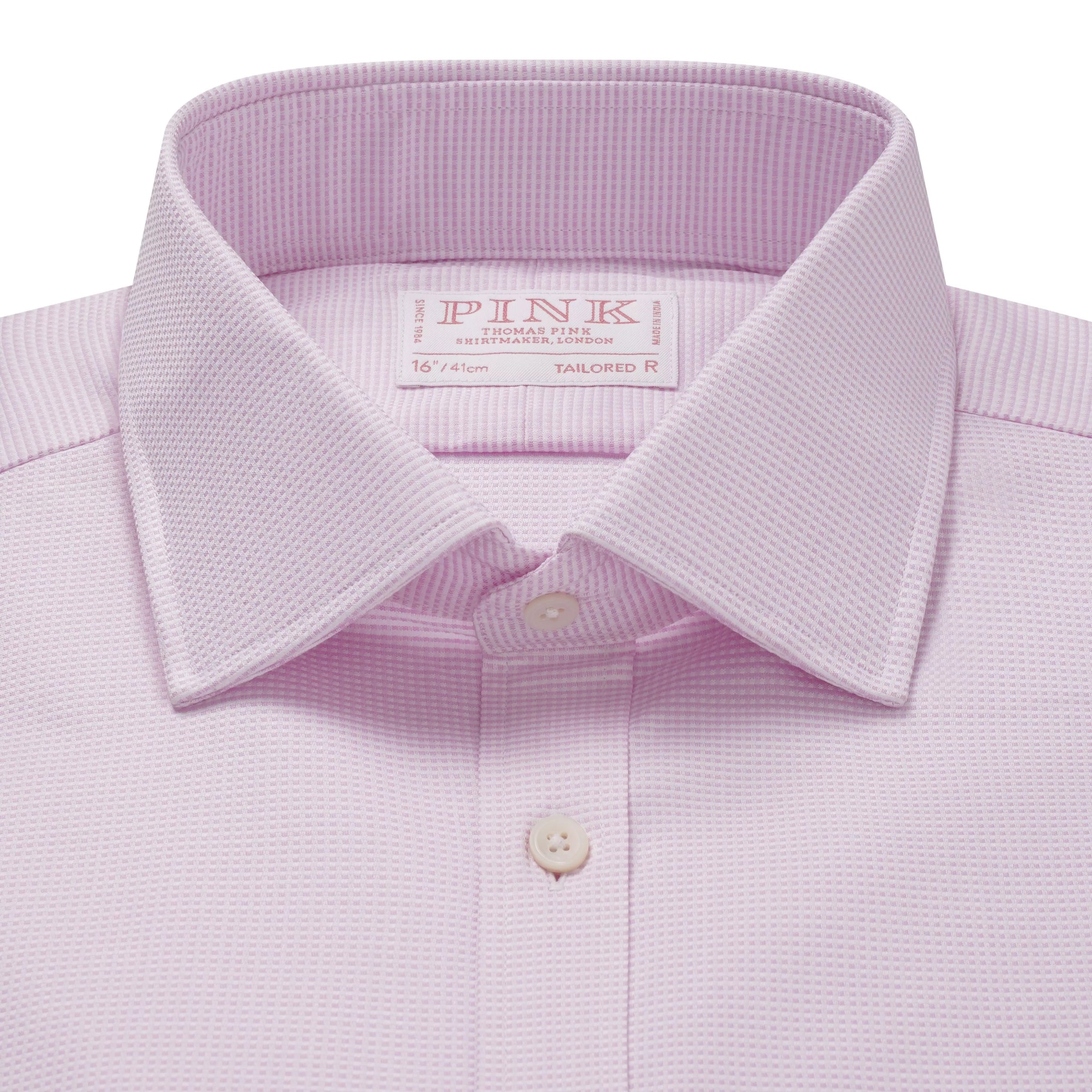 Pale Pink & White Tailored Fit Double Cuff Jacquard Micro Check Formal Shirt
