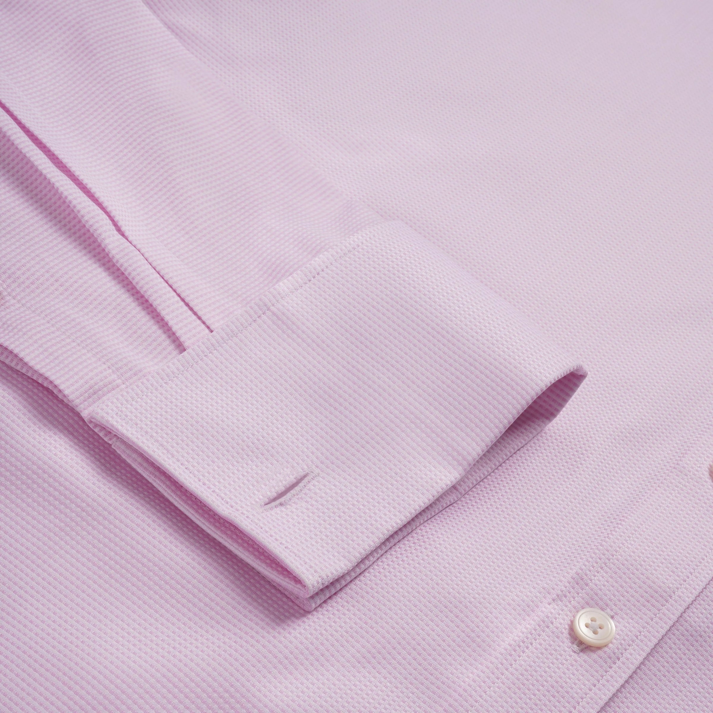 Pale Pink & White Tailored Fit Double Cuff Jacquard Micro Check Formal Shirt