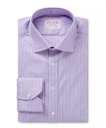 Purple & White Classic Fit Piquet Stripe Formal Shirt