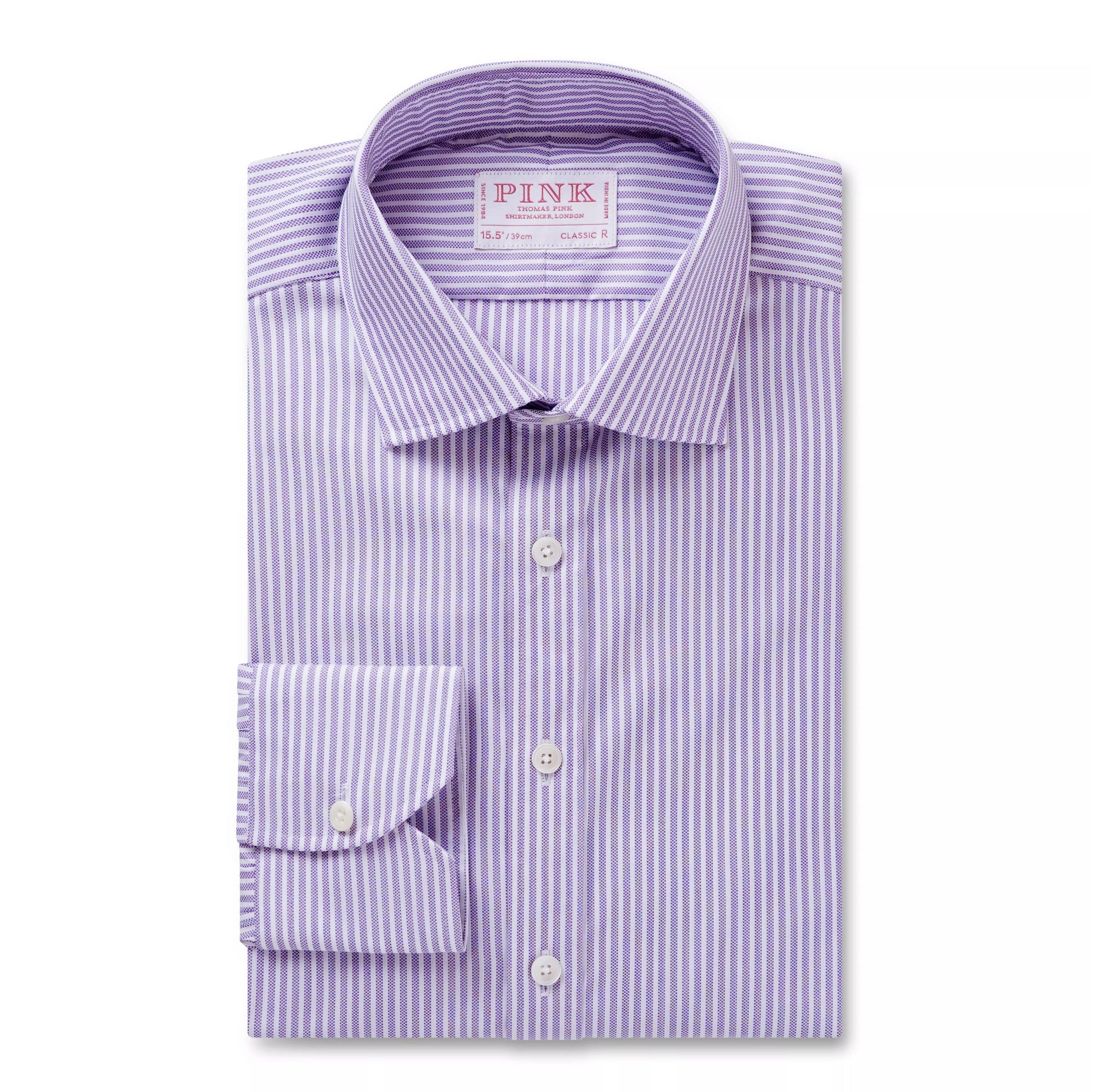 Purple & White Classic Fit Piquet Stripe Formal Shirt
