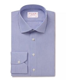 Blue & White Slim Fit Panama Thin Stripe Formal Shirt