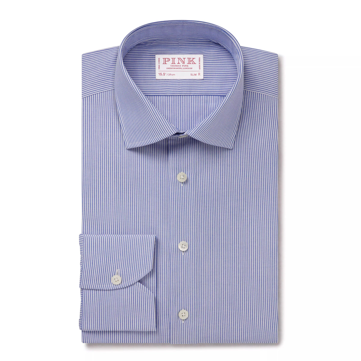 Blue & White Slim Fit Panama Thin Stripe Formal Shirt