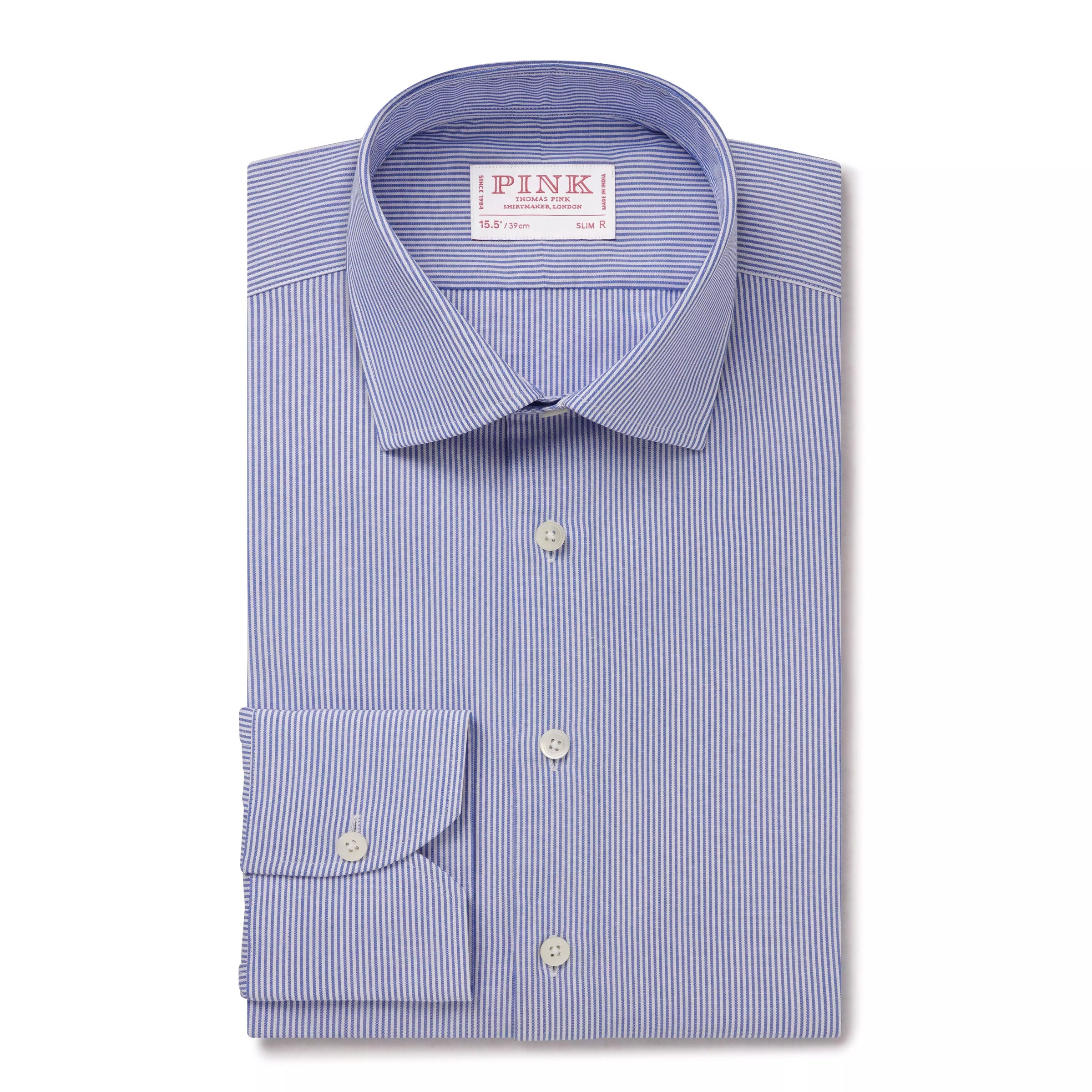 Blue & White Slim Fit Panama Thin Stripe Formal Shirt