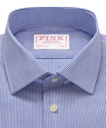 Blue & White Slim Fit Panama Thin Stripe Formal Shirt