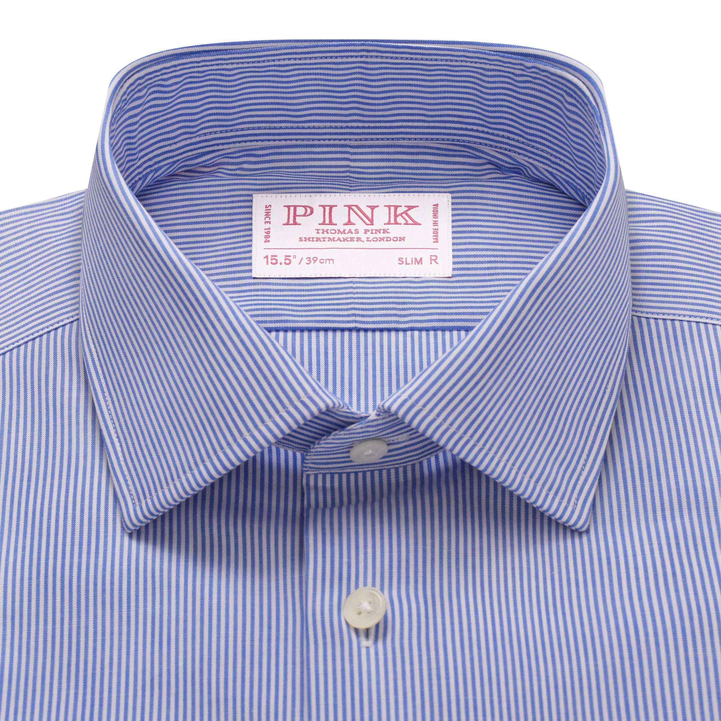 Blue & White Slim Fit Panama Thin Stripe Formal Shirt