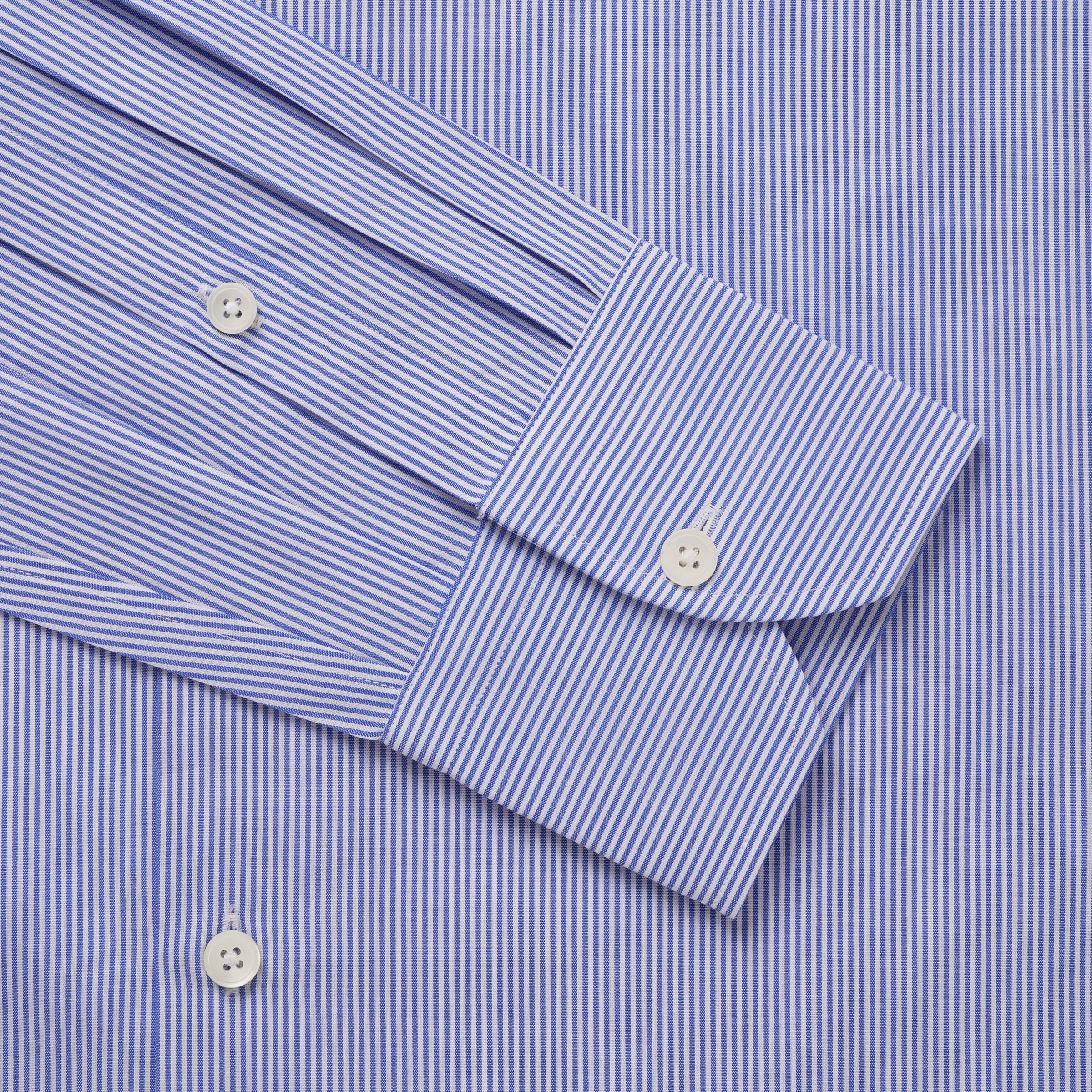 Blue & White Slim Fit Panama Thin Stripe Formal Shirt