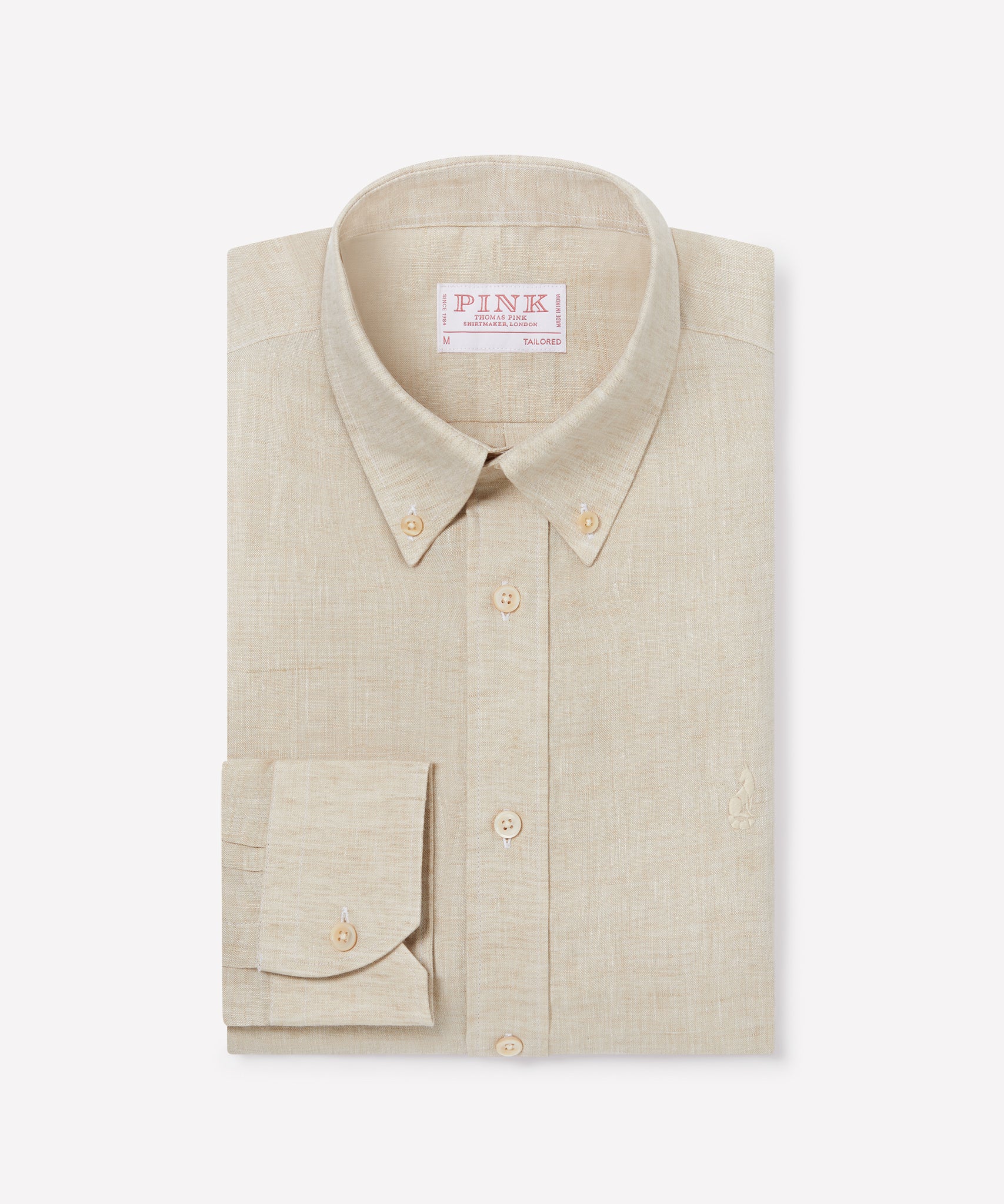 Stone Tailored Fit Essential Linen Button Down Smart Casual Shirt