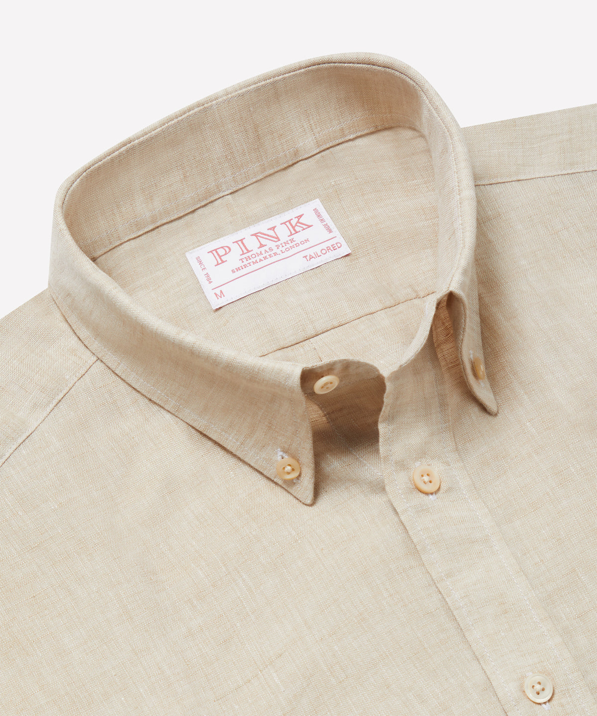 Stone Tailored Fit Essential Linen Button Down Smart Casual Shirt